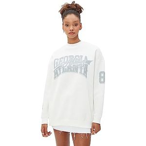 Koton Dames Crew Neck Oversized Bedrukt Ribbed Sweatshirt, ecru(010), XL