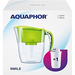 Aquaphor Smile Waterfilter, lichtgroen met A5 mg filterpatroon, trendwaterfilter tegen kalk en chloor, magnesium voor het lekkerste water