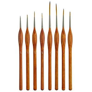 US Art Supply 8-delige Taklon Detail en Liner Artist Brush Set met Hout Comfort Grip Handgrepen - Kunst, Detailing, Acryl, Olie, Aquarel