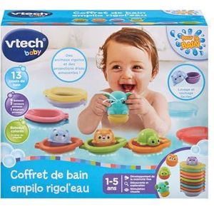 VTech - Empilo Rigol'water badset, 13 badspeelgoed voor baby's, grappige dieren, olifant, sprinkler, boten om te binden en te stapelen, cadeau voor kinderen, meisjes en jongens vanaf 1 jaar - inhoud