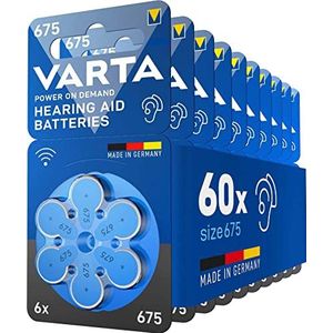 Varta Power on Demand Hörgerätebatterien Typ 675 blau, Batterien 60 Stück Vorratspack, wireless approved, Größe p 675 für Hörgeräte und Hörhilfen, high hearing level, quecksilberfrei, Made in Germany