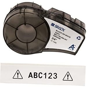 Brady Vinyl Label Tape voor Label Printer M211 & M210 - Zelfklevende Vinyl Printer Labels - Industriële Label Tape voor Kabel/Naam Labels - Zwart op Wit (19.05mm x 6.40m) - M21-750-595-WT