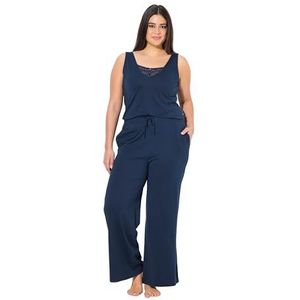 Ulla Popken Dames grote maten plus size jumpsuit, kant, V-hals, mouwloos, nachtblauw, 50-52