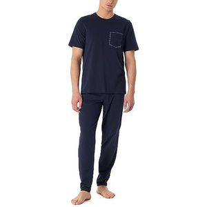 Schiesser Heren pyjama shirt korte mouwen/broek lange Nightwear Set pyjamaset, nachtblauw, 58, nachtblauw, 58