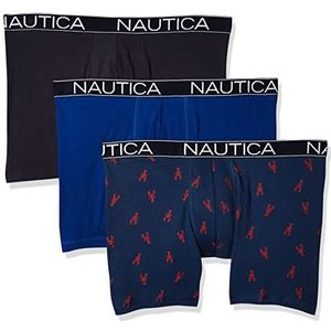 Nautica Boxershort voor heren (pak van 3), Zeekobalt/pauw/kreeft print blauw, L