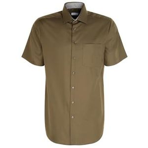 Seidensticker Zakelijk overhemd voor heren, regular fit, strijkvrij, kent-kraag, korte mouwen, 100% katoen, donkergroen, 38