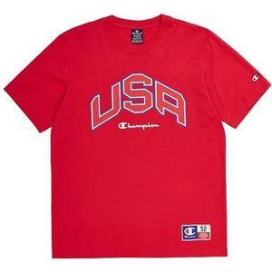 Champion Legacy Retro Sport - USA S/S Crewneck T-shirt, rood, L heren SS24, Rood, L