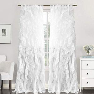 Sweet Home Collection Gordijn, voile, verticaal, verzameld, 213 x 127 cm, 2 stuks. Shabby Chic 84"" x 50"" wit