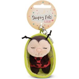 NICI 61610 Sleutelhanger ""Sleeping Pets"" lieveheersbeestje, 8 cm, in mandje, rood, trouwe metgezel voor rugzak of tas, sleutelhouder voor klein en groot