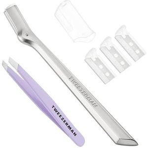 TWEEZERMAN Wenkbrauwscheerapparaat en mini-pincet, schuin, duo-set voor gezichtsverzorging, lavendel (Amazon Exclusief)