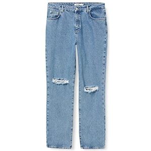 NA-KD Dames Destroyed Straight Denim Jeans, lichtblauw, 42