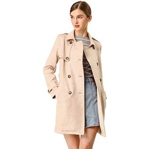Allegra K Women's Faux Suede Trench Coat Notched Lapel Double Breasted Jacket with Belt Medium Apricot