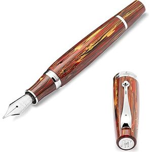 Montegrappa Mia Flaming Heart vulpen van hars en roestvrij staal in de kleur rood-bruin-zilver, pendikte: B, lengte: 14cm, ISMIA5I6