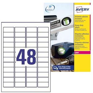 AVERY Zweckform L4778-8 weerbestendige folie-etiketten (45,7 x 21,2 mm op DIN A4, extreem sterk zelfklevend, waterbestendig, bedrukbare outdoor zelfklevende folie) 384 stickers op 8 vellen wit