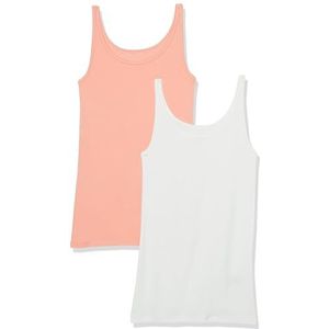 Amazon Essentials Damesvest, slimfit, dunne bandjes, 2 stuks, wit/koraalroze, XXL