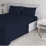 Italian Bed Linen Elegant Beddengoed Set (Flat 250x300, Hoeslaken 170x200cm+2 Kussenslopen 52x82cm), Donkerblauw, DUBEL