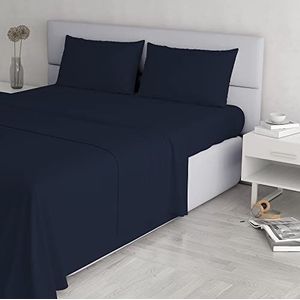 Italian Bed Linen Elegant Beddengoed Set (Flat 250x300, Hoeslaken 170x200cm+2 Kussenslopen 52x82cm), Donkerblauw, DUBEL