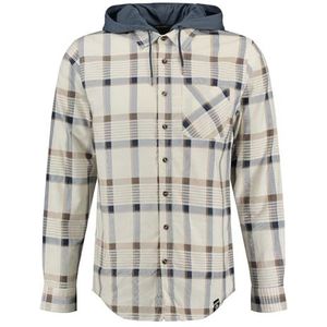 KEY LARGO Heren overhemd MSH KLCATANIA 1/1 Hoodie-Checks, Offwhite-blue (2073), S