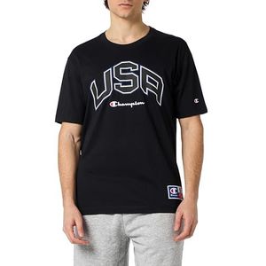Champion Legacy Retro Sport - USA S/S Crewneck T-shirt, zwart, S heren SS24, Zwart, S