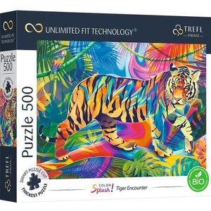 Trefl Prime - Puzzle UFT Color Splash: Tiger Encounter - 500 Elementen - Dikste Karton, Kleurrijke Tijger, Moderne Dierenpuzzel, Creatief Vermaak voor Volwassenen en Kinderen vanaf 10 jaar
