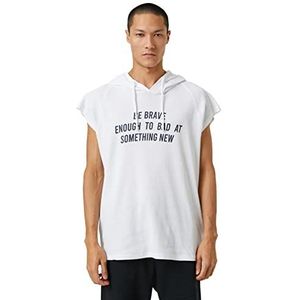 Koton Heren Basic Hooded Sport Oversized T-Shirt Slogan Bedrukt Mouwloos, wit (000), S