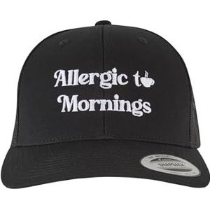 Mister Tee Allergiec to Mornings Retro Trucker, baseballpet met borduursel aan de voorkant, truckerpet voor mannen, zwart, Eén maat