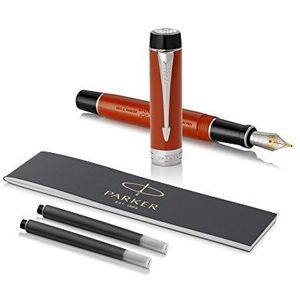 Parker Duofold Prestige vulpen met middelgrote pen, palladium-oppervlak/-beleg, in geschenkverpakking Standaard lichaam Feine Feder Big Red Vintage