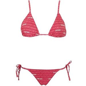 Emporio Armani Triangle en String Braziliaanse Logomania Bikini Set, Kers/Ecru, M