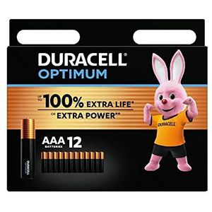 Duracell Optimum AAA-batterijen (12 stuks) - 1,5V-alkaline batterijen - Tot 100% extra levensduur of extra kracht - 100% recyclebaar, 0% plastic verpakking - LR03 MX2400