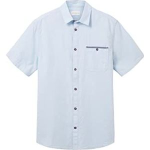 TOM TAILOR Chambray herenhemd met korte mouwen en borstzak, 31852 - Blauw Wit Chambray, S