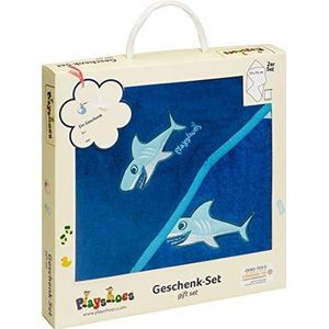 Playshoes 330903 baby badstof cadeauset haai voor geboorte of doop, leuk cadeau-idee voor pasgeborenen, blauw