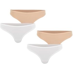Athena Set van 4 tanga's, Wit/Skin, L-XL