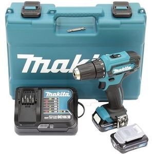 Makita DF333DSAE accuboormachine 12 V max./2,0 Ah, 2 batterijen+oplader in draagtas, zwart, blauw