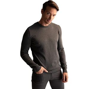 DeFacto Heren gebreide trui lange mouwen ronde hals sweater - slim fit trui voor heren tops (antraciet, XS), antraciet, XS