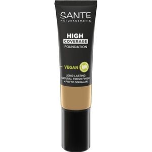 SANTE Naturkosmetik High Coverage Natural Foundation 04 Cool Beige, veganistische primer met biologische peptiden, met hoge dekking en een natuurlijke afwerking, verzorgende en duurzame formule, 25 ml