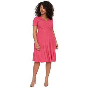 Trendyol Vrouw Plus Size Mini A-lijn Double-Breasted Geweven Plus Size Jurk Fuchsia, Fuchsia, XXL grote maten