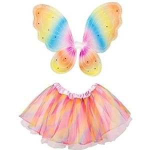 Boland 52871 - kostuumset regenboogfee 2-delige set, vleugels en tutu in regenboogkleuren, voor kinderen, tule rok, sprookje, elf, vlinder, kostuum, verkleedpartij, carnaval, kleuterschool, themafeest