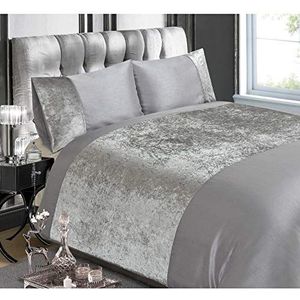 Luxe Crushed Velvet Panel Super King Dekbedovertrek Set Zilver