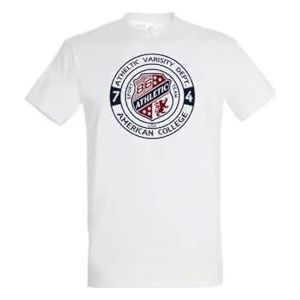 AMERICAN COLLEGE USA T-shirts met korte mouwen voor dames en heren, Wit, L