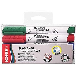 Kores Whiteboard Marker Set met ronde punt, 3 mm, zwart/rood/groen/blauw