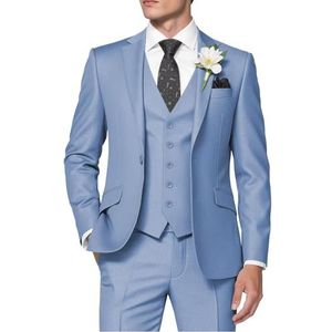 HUUTOE 3-delige herenpakken, slim fit, galapakken voor mannen, trouwjurk, pak, zomerblazer, jas, vest, broek, smokingset, Dusty Blauw, M