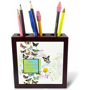 3dRose 239563 PH-5"" en ""Mooie vlinders, met bloemen en professional"" Tile Pen Holder