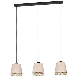 EGLO Hanglamp Tabley, 3-lichts pendellamp boven eettafel, natuurlijke eettafellamp van bamboe en linnen, lamp hangend voor eetkamer, E27 fitting, Ø 38 cm