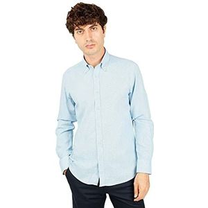 Bonamaison Heren Regular Fit shirt met lange mouwen Button Down Shirt, blauw, standaard