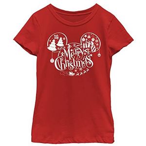 Disney Mickey Classic Merry Christmas Logo Fill T-shirt voor meisjes, rood, XS, rood, XS, rood, XS, Rood, XS