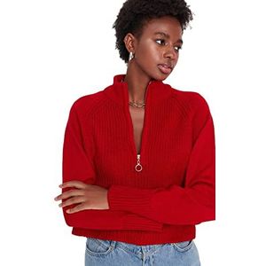 Trendyol Dames Regular Basic Standing Collar Knitwear Trui, Rood, S