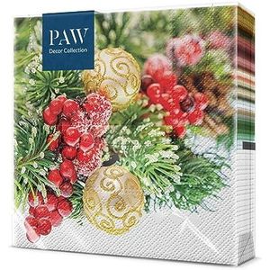 PAW - Papieren Servetten 3-laags (33 x 33 cm) I 20 Stuks I Gedrukt met Inkt op Waterbasis I Kerstversiering I Ideaal voor Kerstmis en Kerstfeest - Gekleurde I Kleur: Spruce Composition