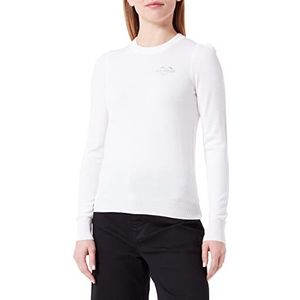 Love Moschino Dames Regular Fit Ronde hals Lange Mouwen met Slight Puff en Heart Embroidery Sweater Sweater, wit (optical white), 38