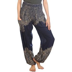 Lofbaz Harembroek met bloemenprint voor dames, donkerblauw, maat, Bloemen 1 Donkerblauw, L