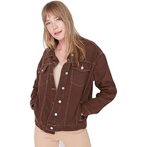 TRENDYOL Regular Basic Plain Denim Jacket Coat voor dames, bruin, M